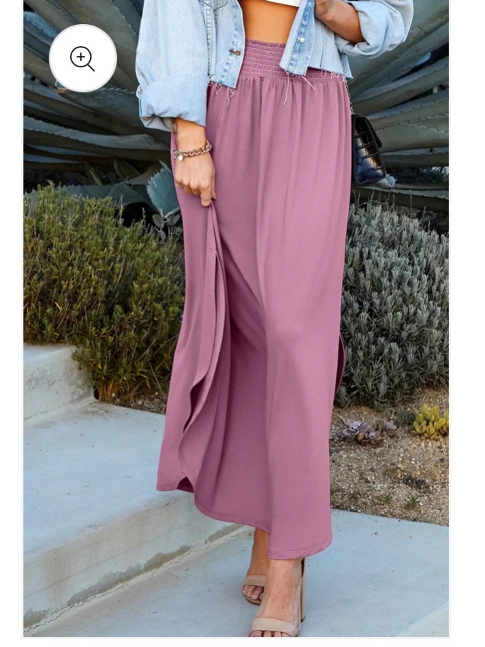 Ninexis skirt Smocked Waist Pink Maxi Skirt mauve side slits NEW stretch xl